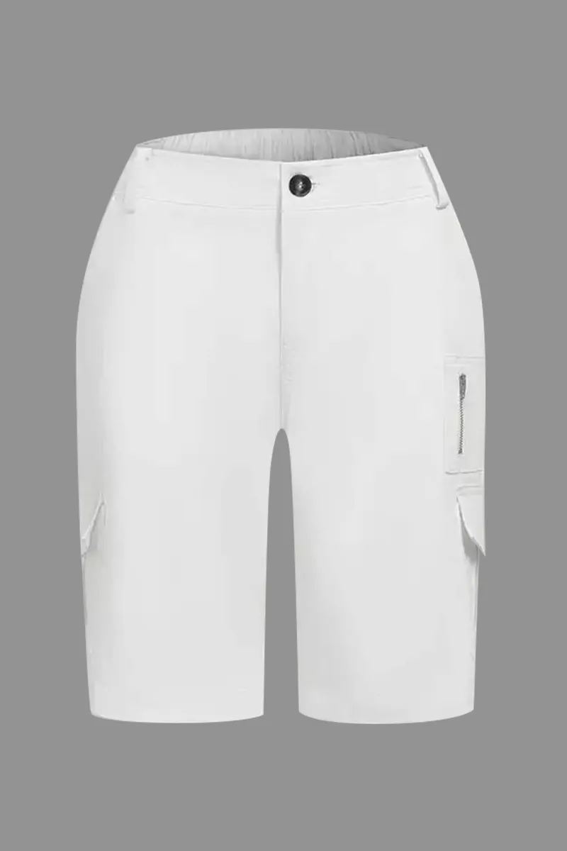 Solid Multi Pocket Mid Rise Bermuda Cargo Shorts