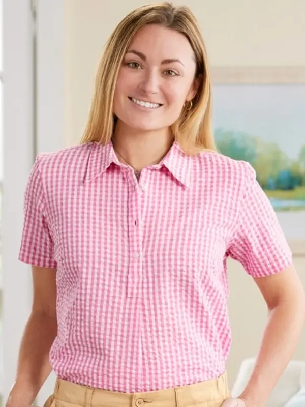 Women's Short-Sleeve Cotton Seersucker Popover Top