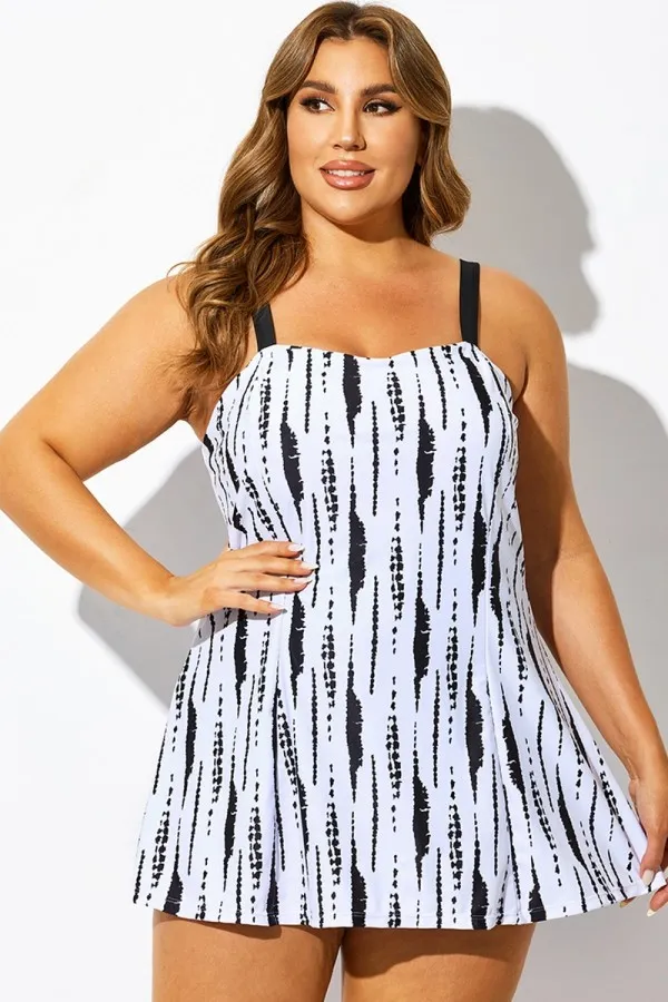 Tie-Dye Square Neckline Women Stylish Swimdress