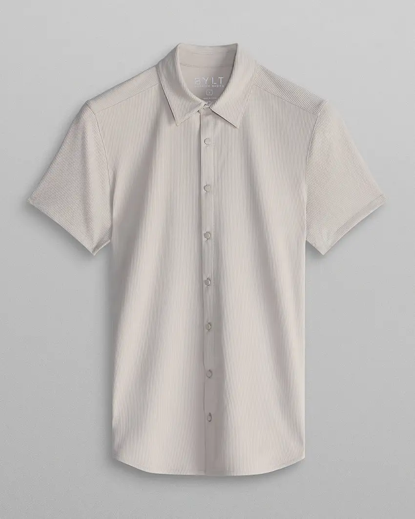 Ribbed+ Short Sleeve Button Down