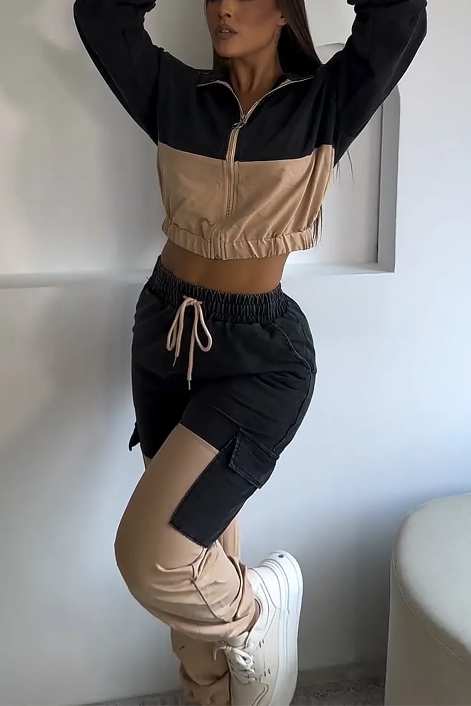 Women'S Fashion Patchwork Top And Pants 2-Piece Set