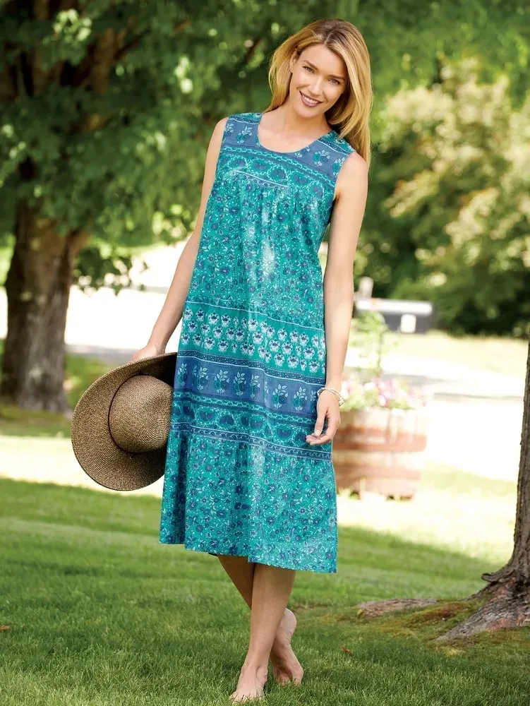 Sleeveless Cotton Tiered Lounge Dress