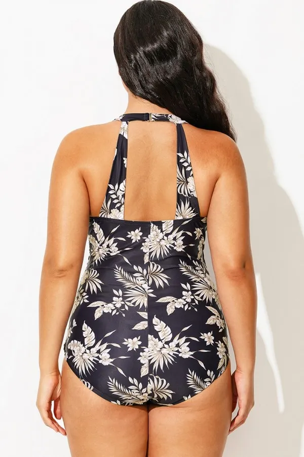 Gorgeous Print Sarong Front One Piece Swimsuit