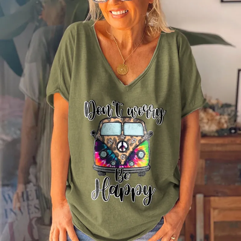 Don't Worry Be Happy Leopard Bus Graphic Tees