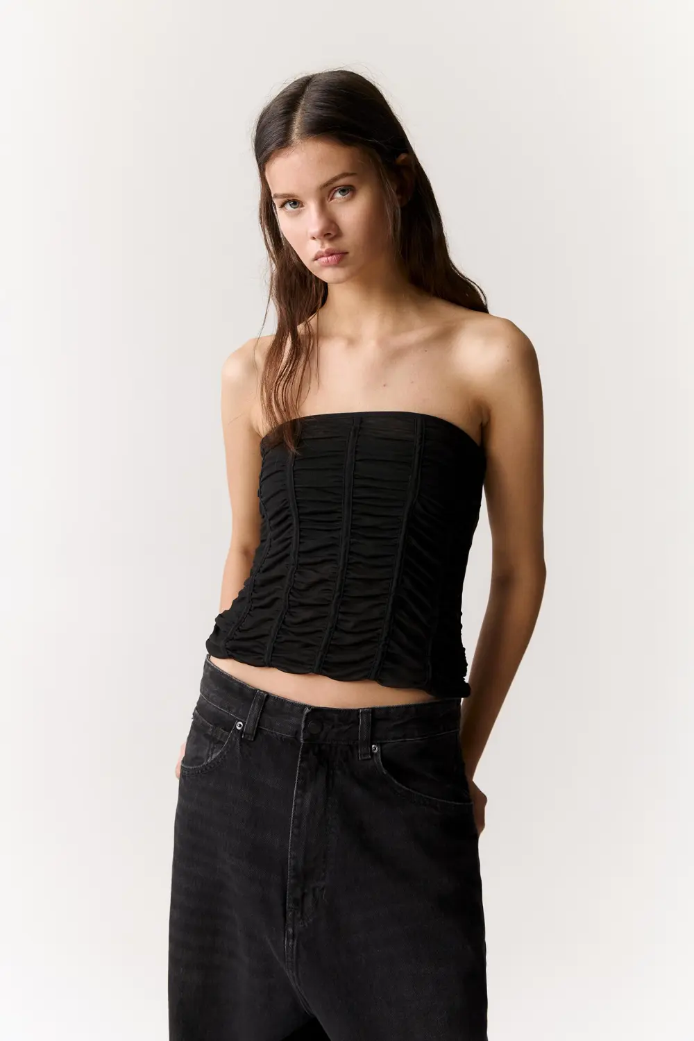 Strapless corsetry-inspired top
