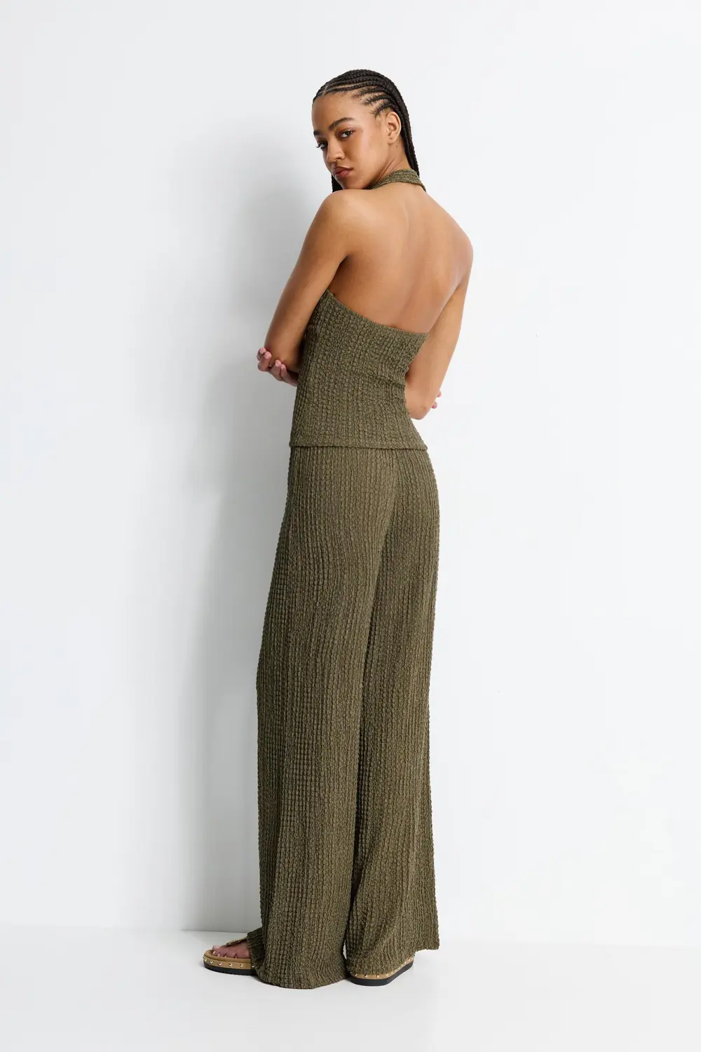 Creased-effect halter top