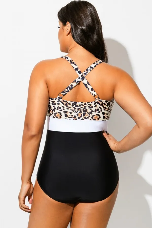 Leopard Print Twist Front Skinny One Piece Swimsuit