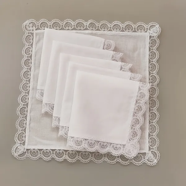 Six Ladies' Pure White Lace Decorated Handkerchiefs