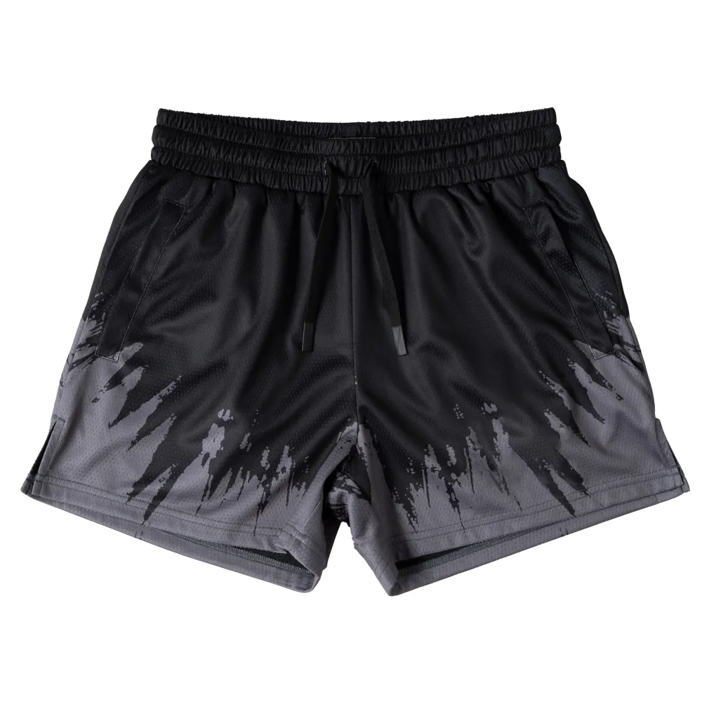MUAY THAI SHORTS (MID THIGH CUT) SHATTER - BLACK / GREY