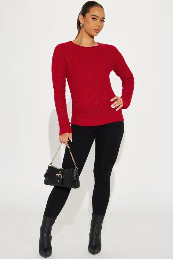 Ariana Waffle Sweater - Red