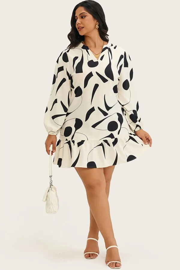 Floral Print Long Sleeve V-Neck A-Line Midi Dress