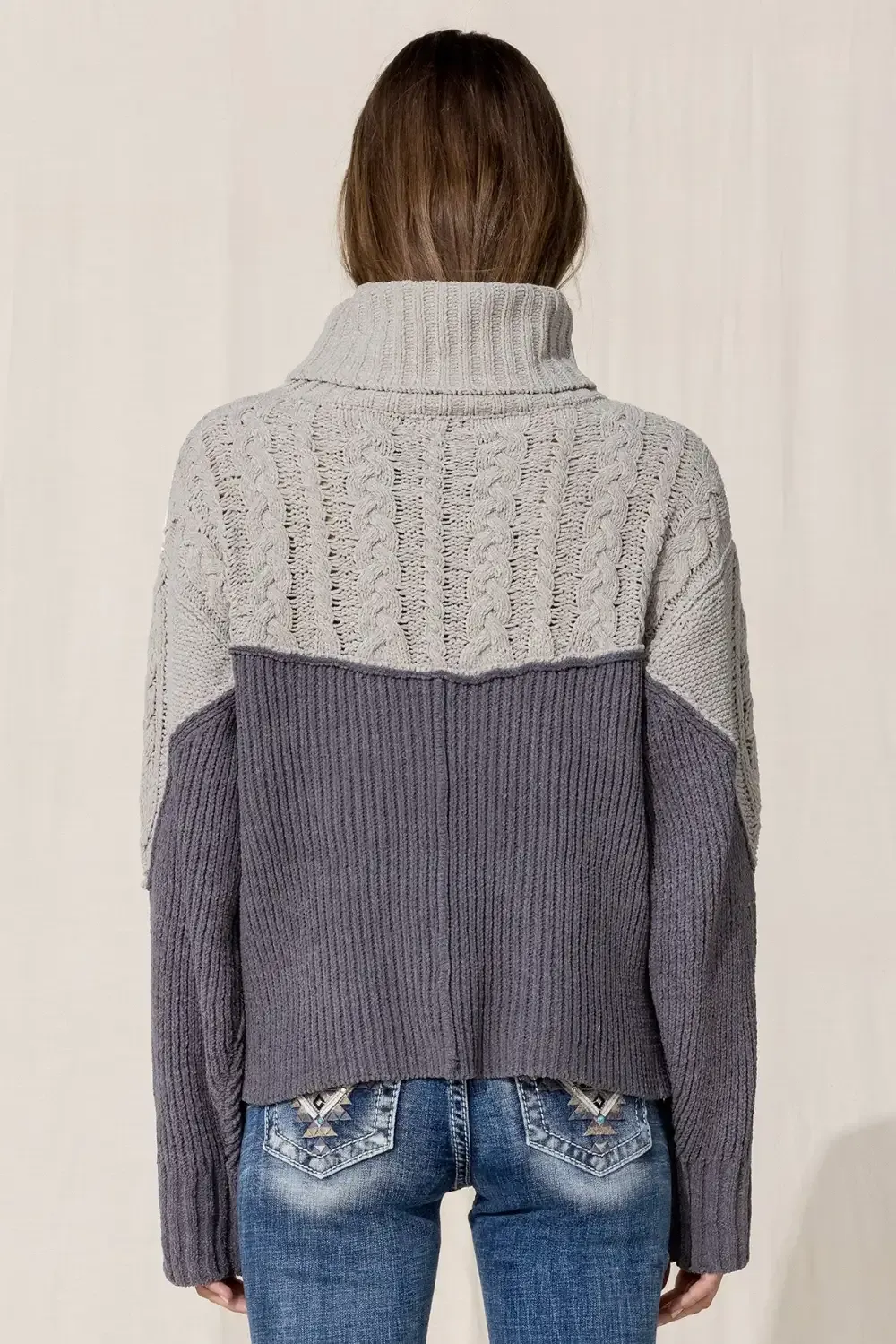 Color Blocked Turtleneck Sweater