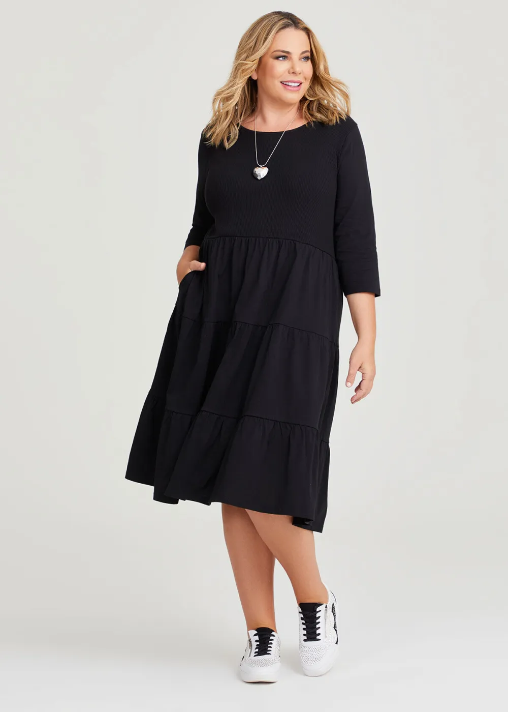 Cotton Rib Tiered Dress