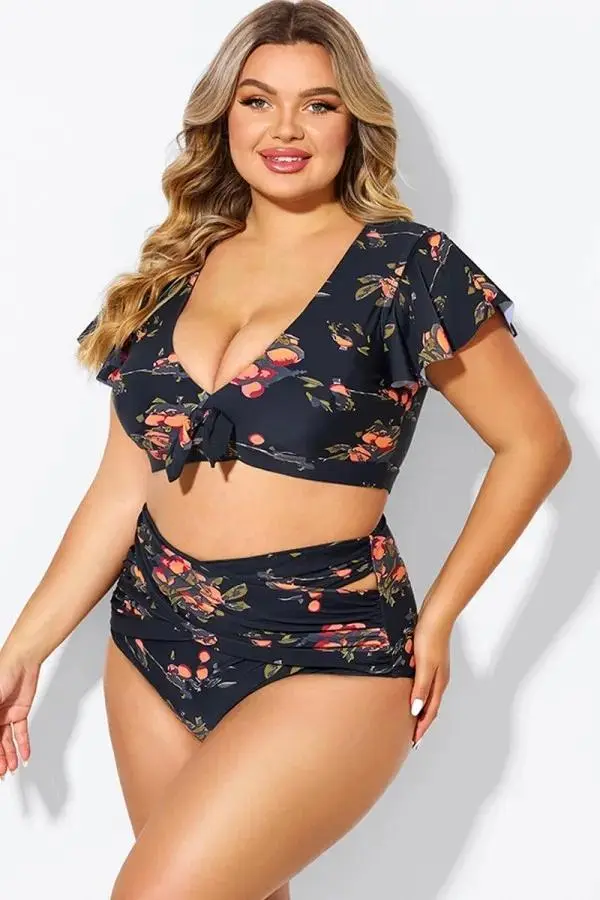 White Flutter-Sleeve Tie Detail Bikini Top