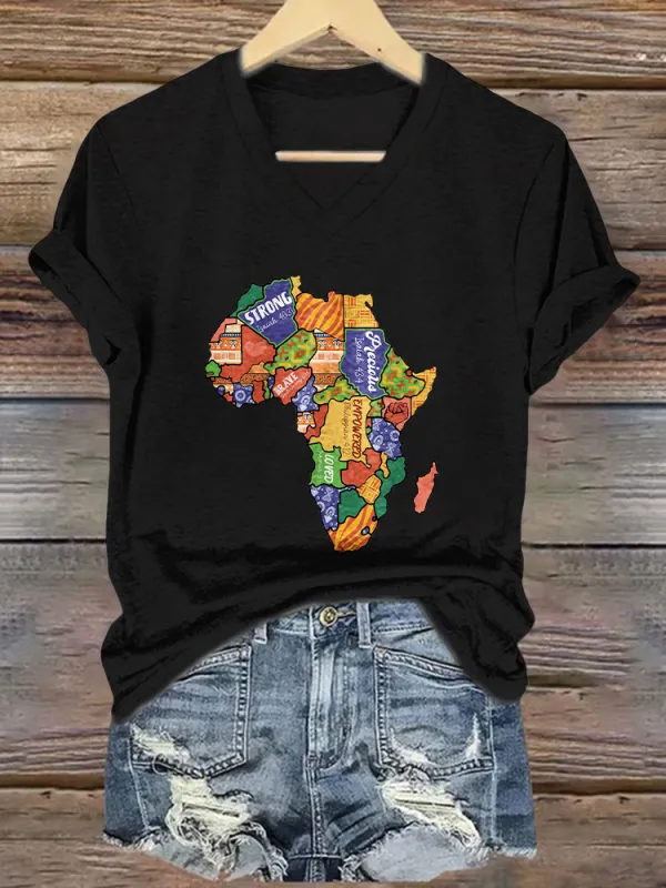 Women'S Strong God Powered Print V-Neck Short-Sleeved T-Shirt