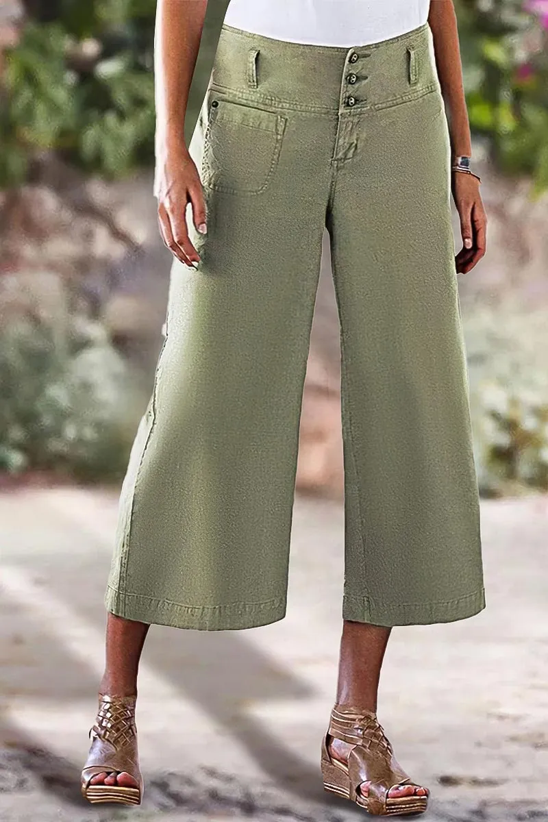 Solid Button Up Wide Leg Crop Low Waist Jeans