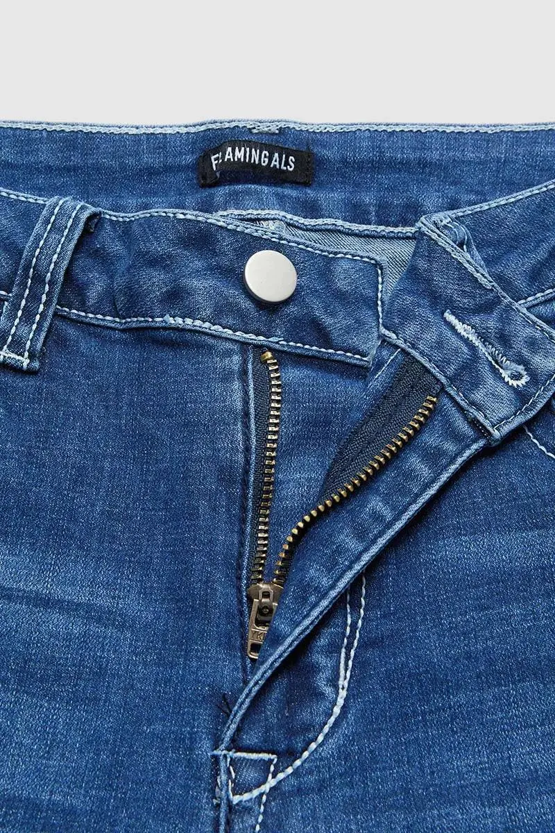 Wash Baroque Embroidery Mid Rise Bootcut Jeans Without Belt