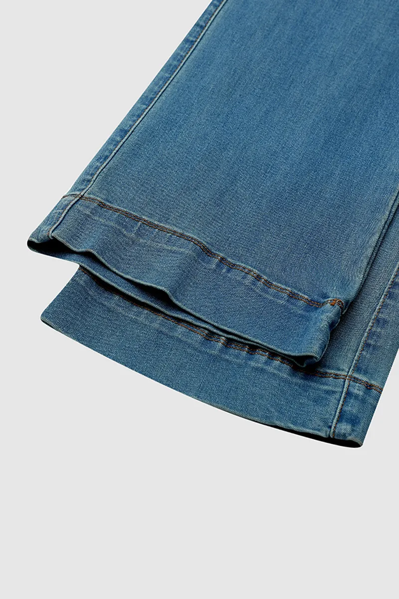 Ripped Double Breasted Button Fly High Rise Bootcut Jeans