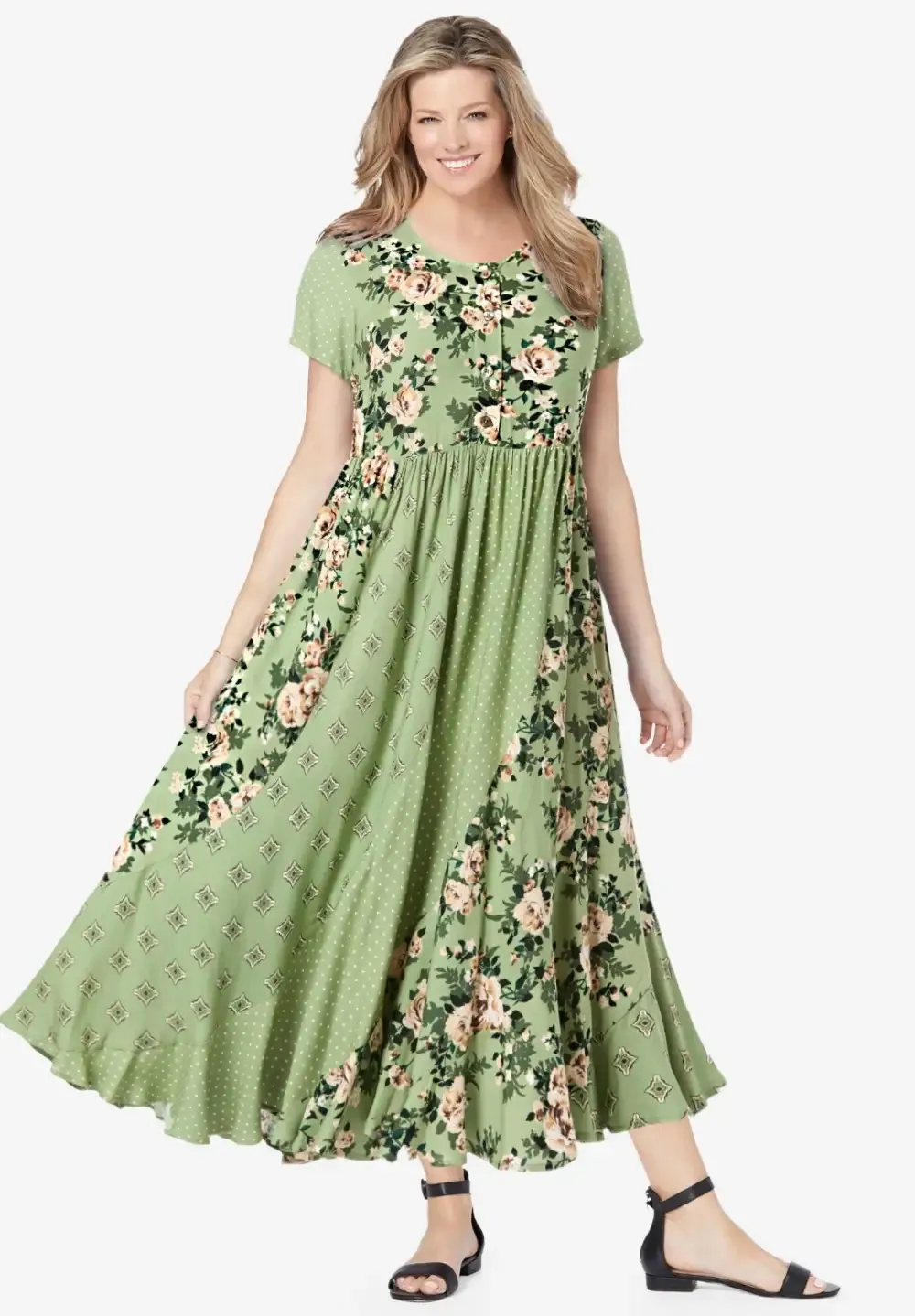 Mixed Print Maxi Dress