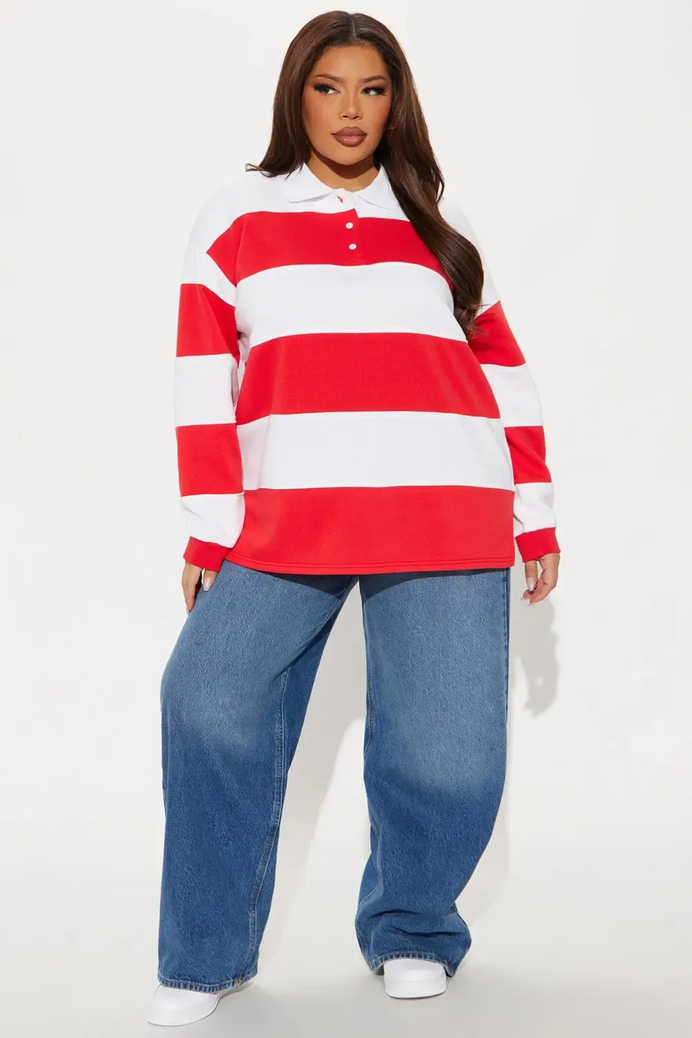 Katie Rugby Striped Polo - Red/combo