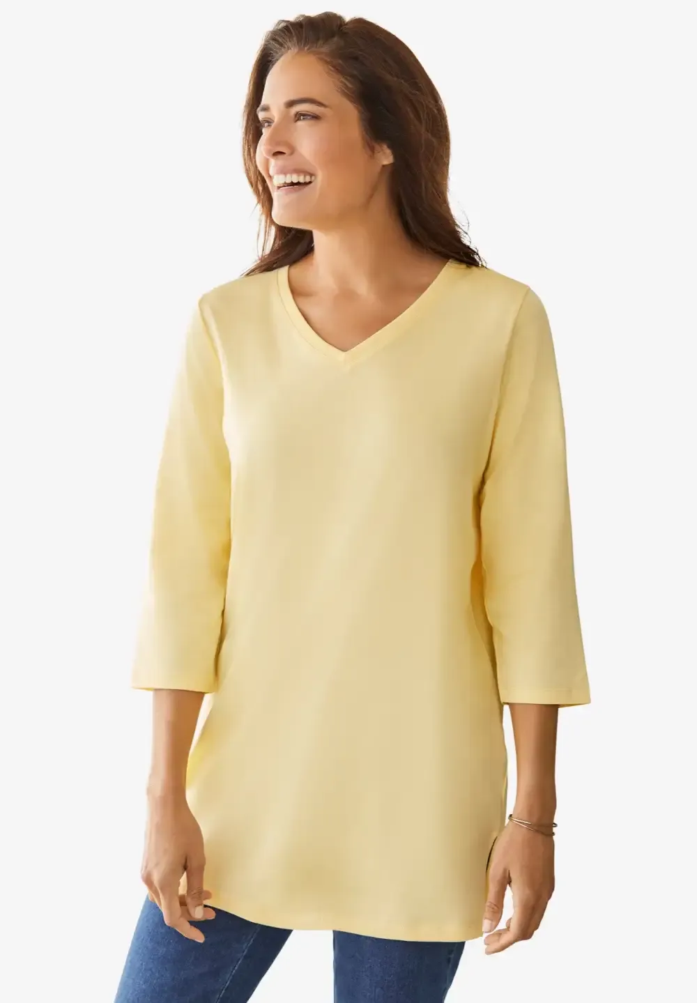 Perfect Three-Quarter Sleeve V-Neck Tunic