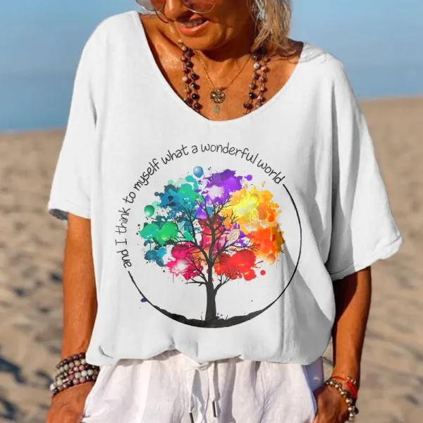 And I Think To Myself What A Wonderful World Printed Women's T-shirt