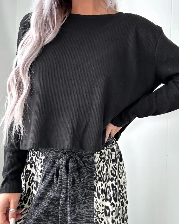 Black Ribbed Long Sleeve Top