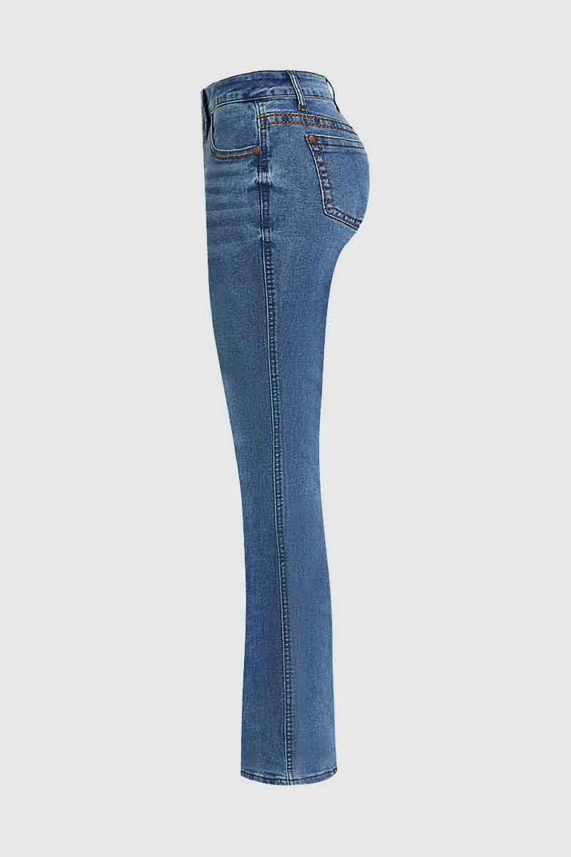 Wash Contrast Stitch Seam Front Low Waist Bootcut Jeans