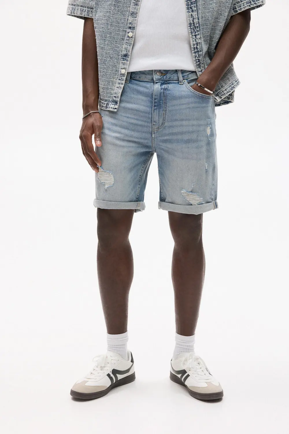 Ripped denim Bermuda shorts