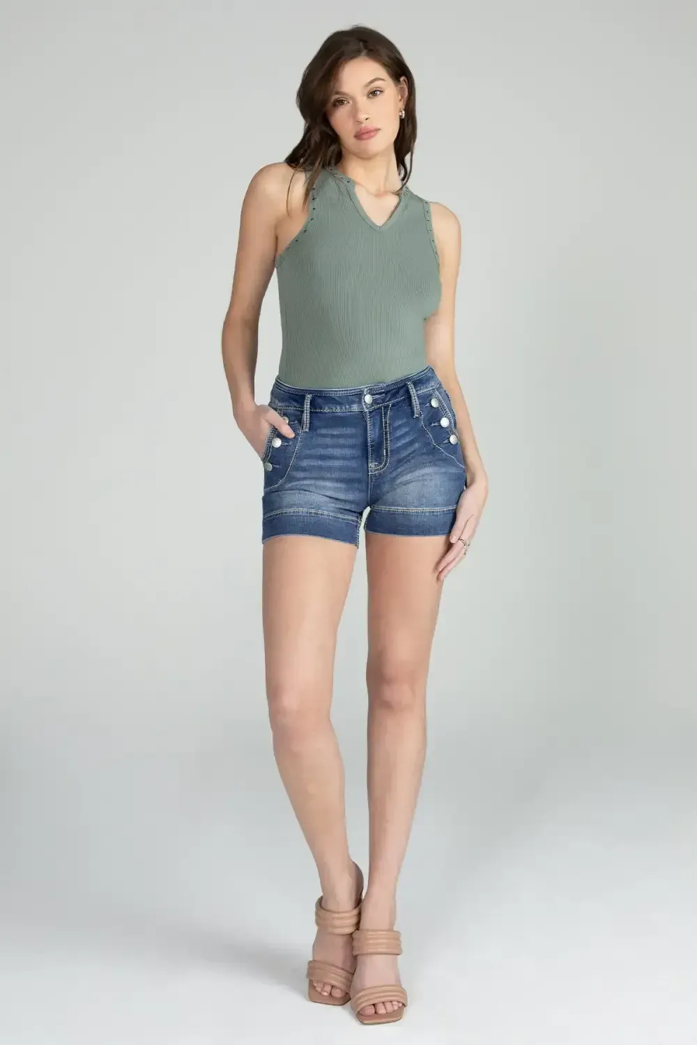 Front Button High Rise Shorts