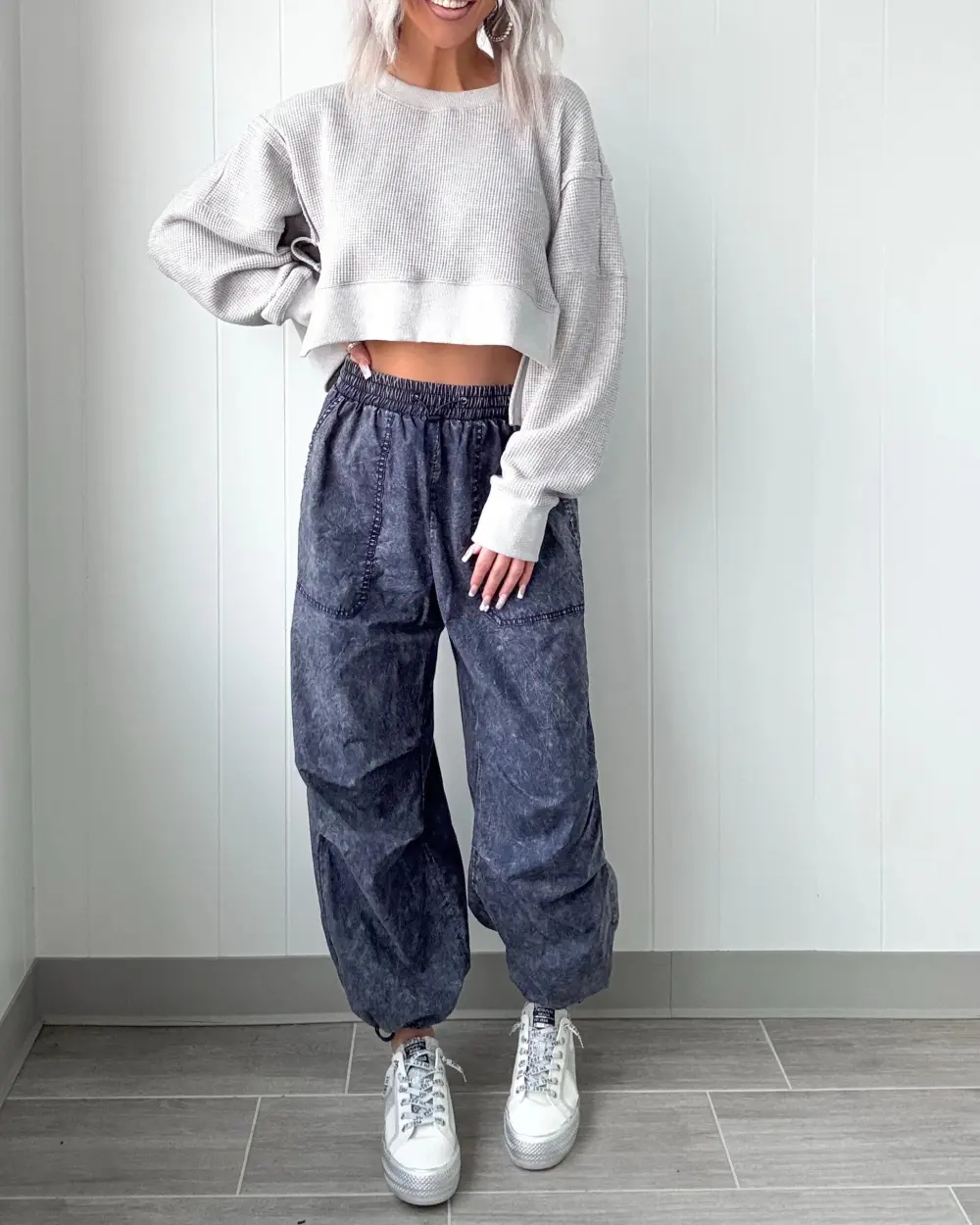 Class Waffle Knit Top - Grey