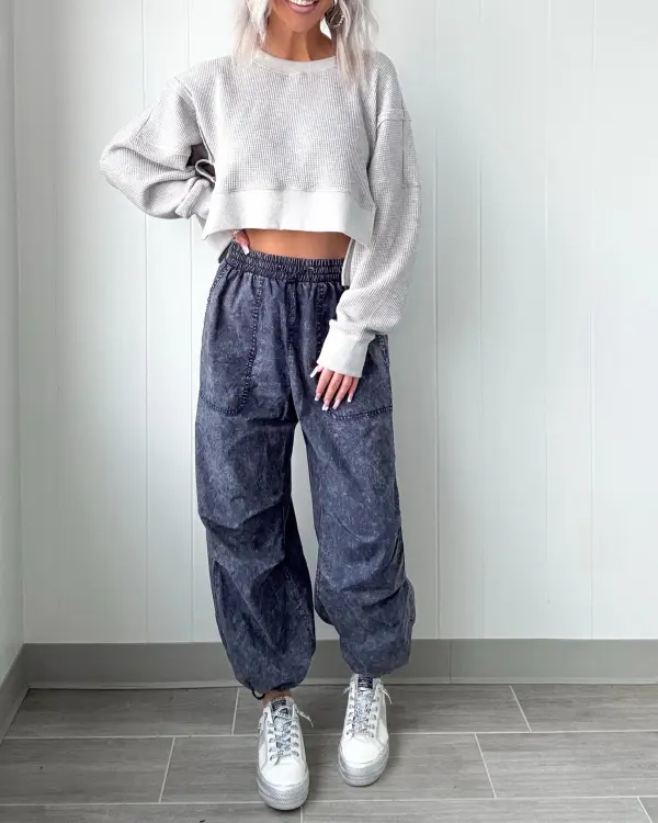 Class Waffle Knit Top - Grey