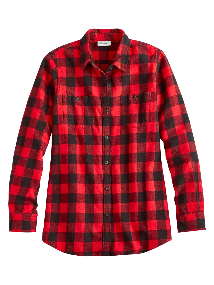 Women's Buffalo Check Flannel Boyfriend Shirt