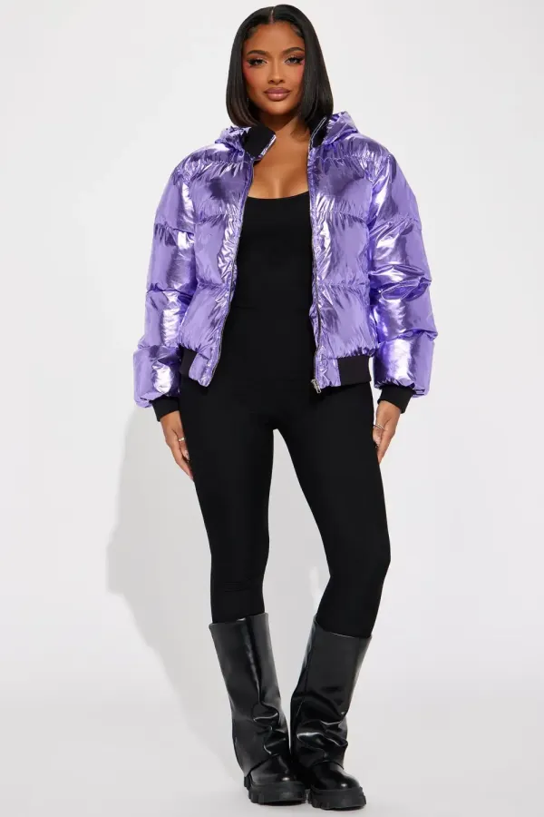Taking Off Metallic Puffer Jacket - Lavender