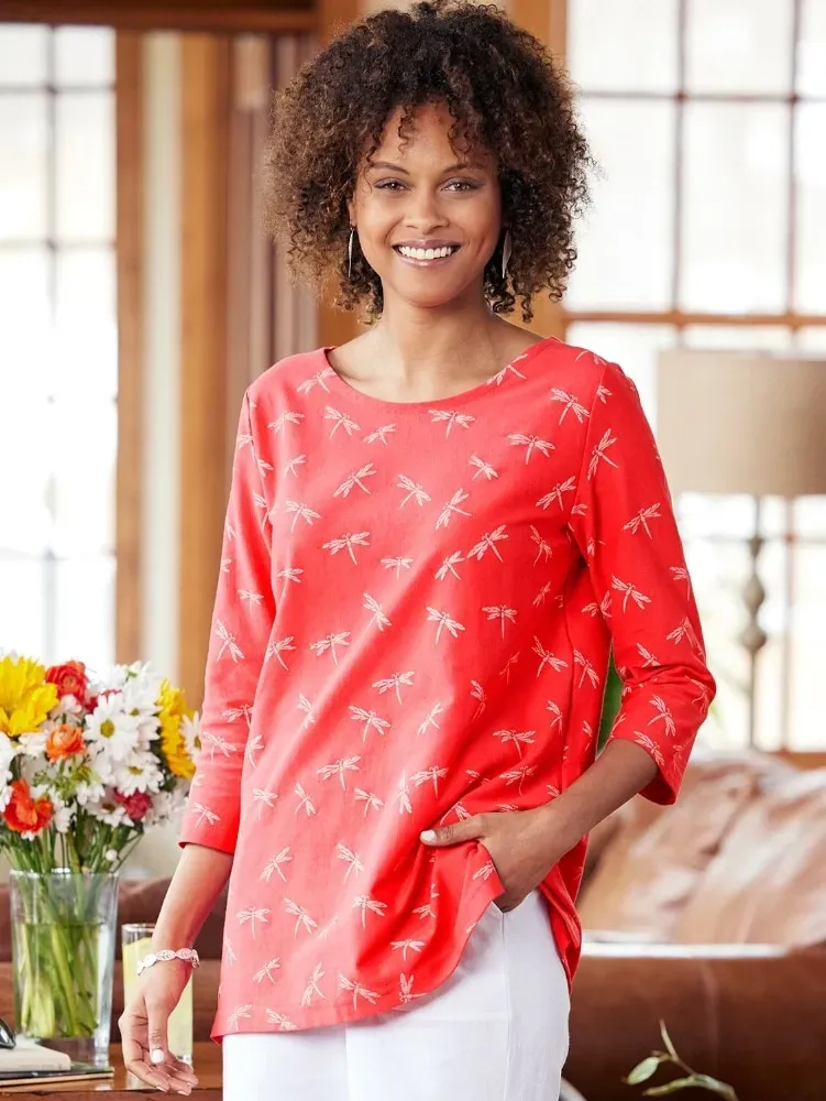 M.MAC Dragonfly Scoop-Neck Tunic With 3/4 Sleeves