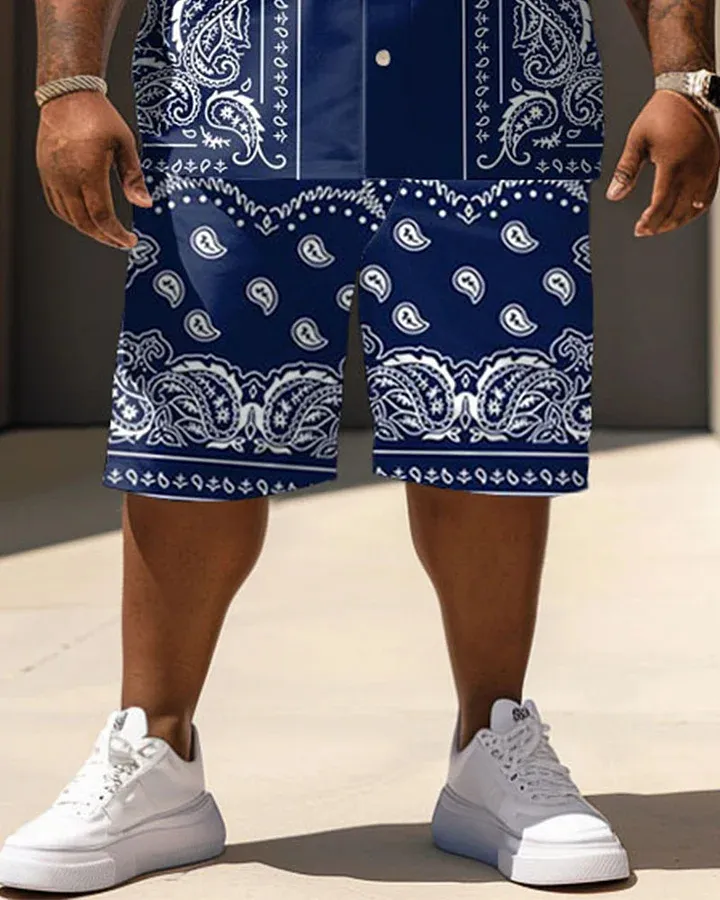 Men'S Big And Tall Casual Vacation Vintage Paisley Print Shirt Shorts Set