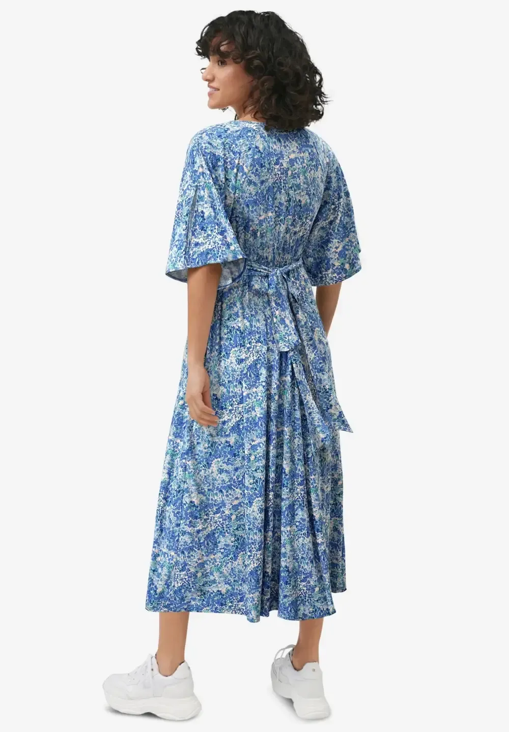 Knit Midi Dress With Surplice Neckline & Waist Tie