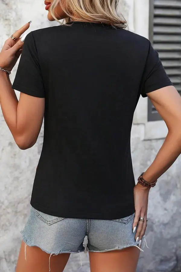 Colorblock Button Front Scoop Neck Short Sleeve T-Shirt