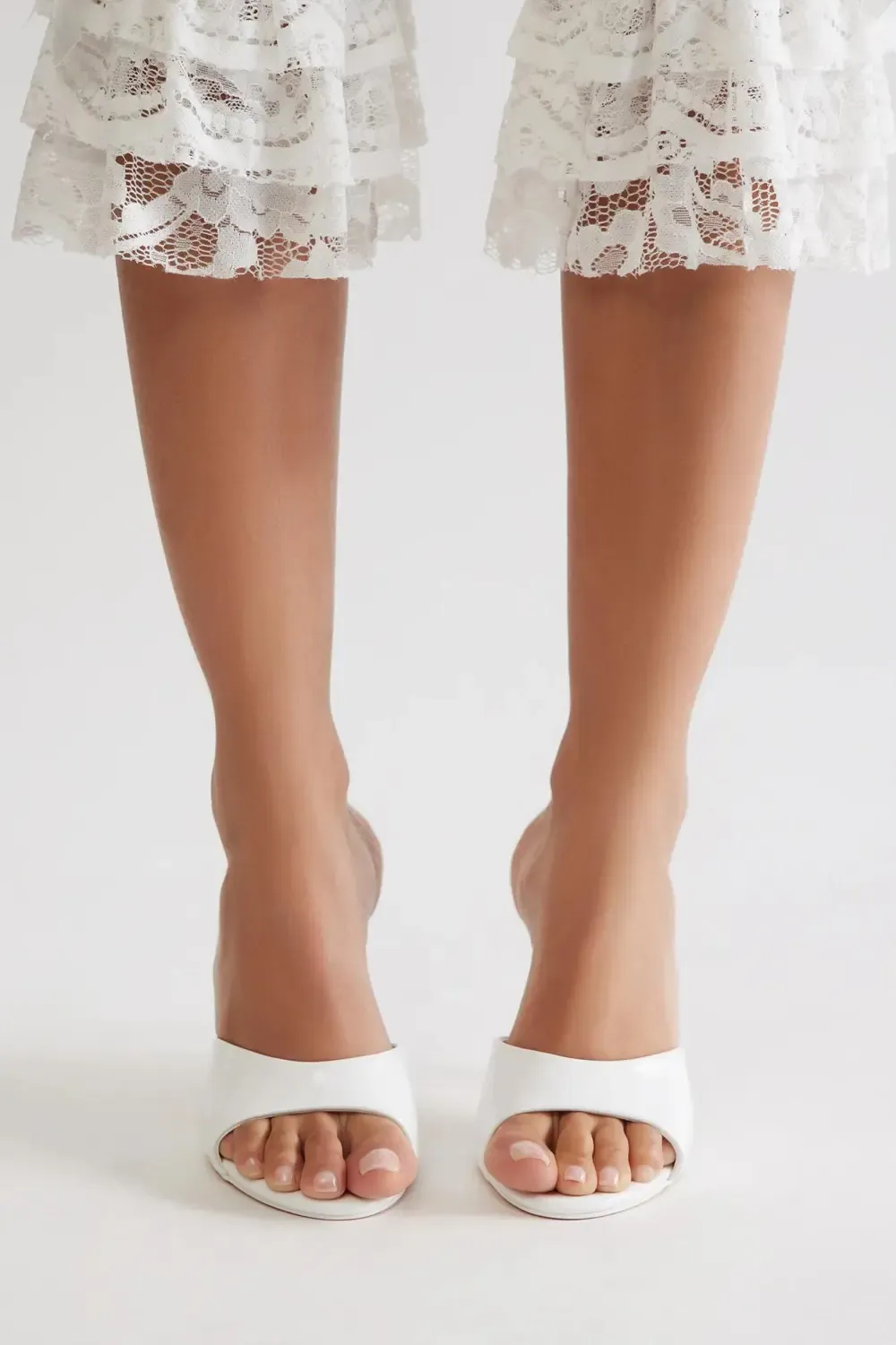 Shanley Faux Patent Stiletto Mules - White