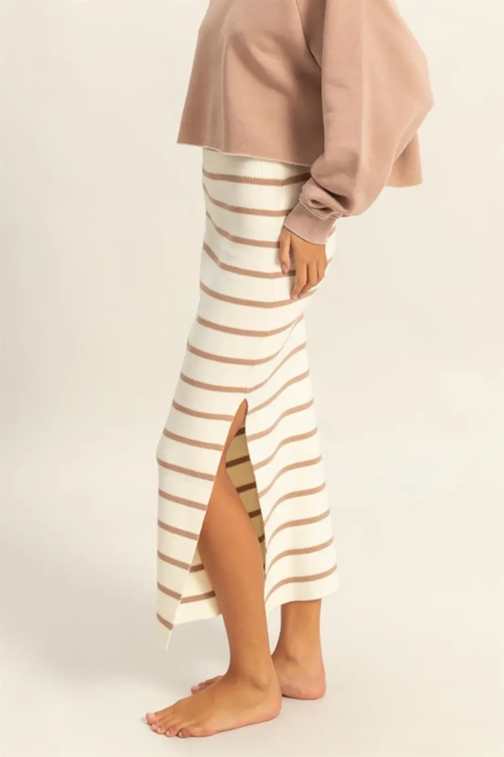 Classic Stripes Versatile Tan Sweater Skirts