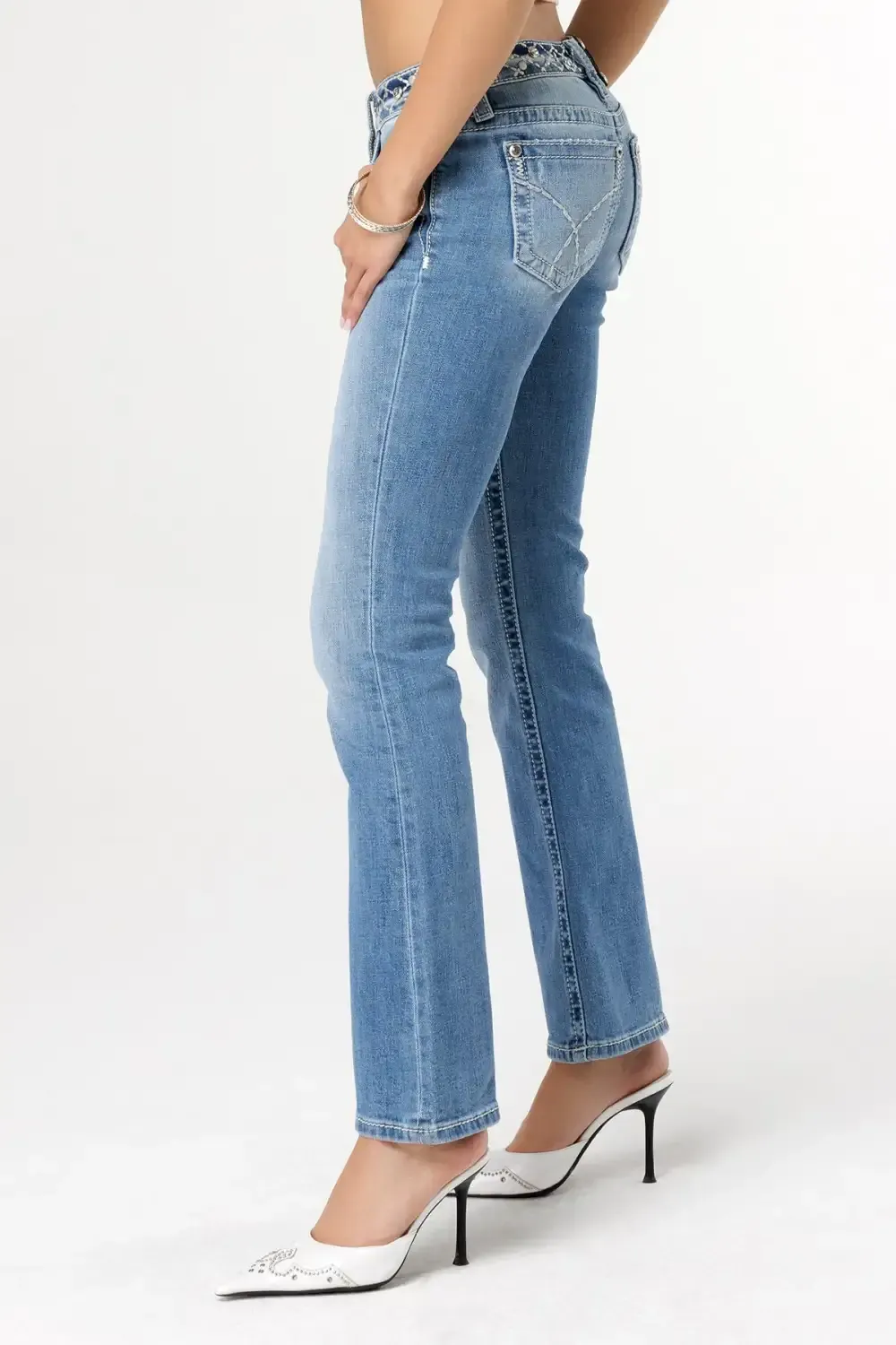 Stitched Belt Bootcut Jeans
