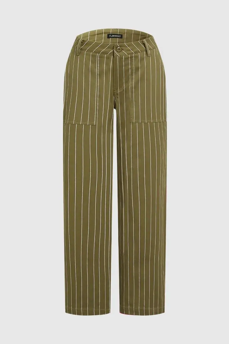 Striped Pattern Low Waist Straight Leg Pants