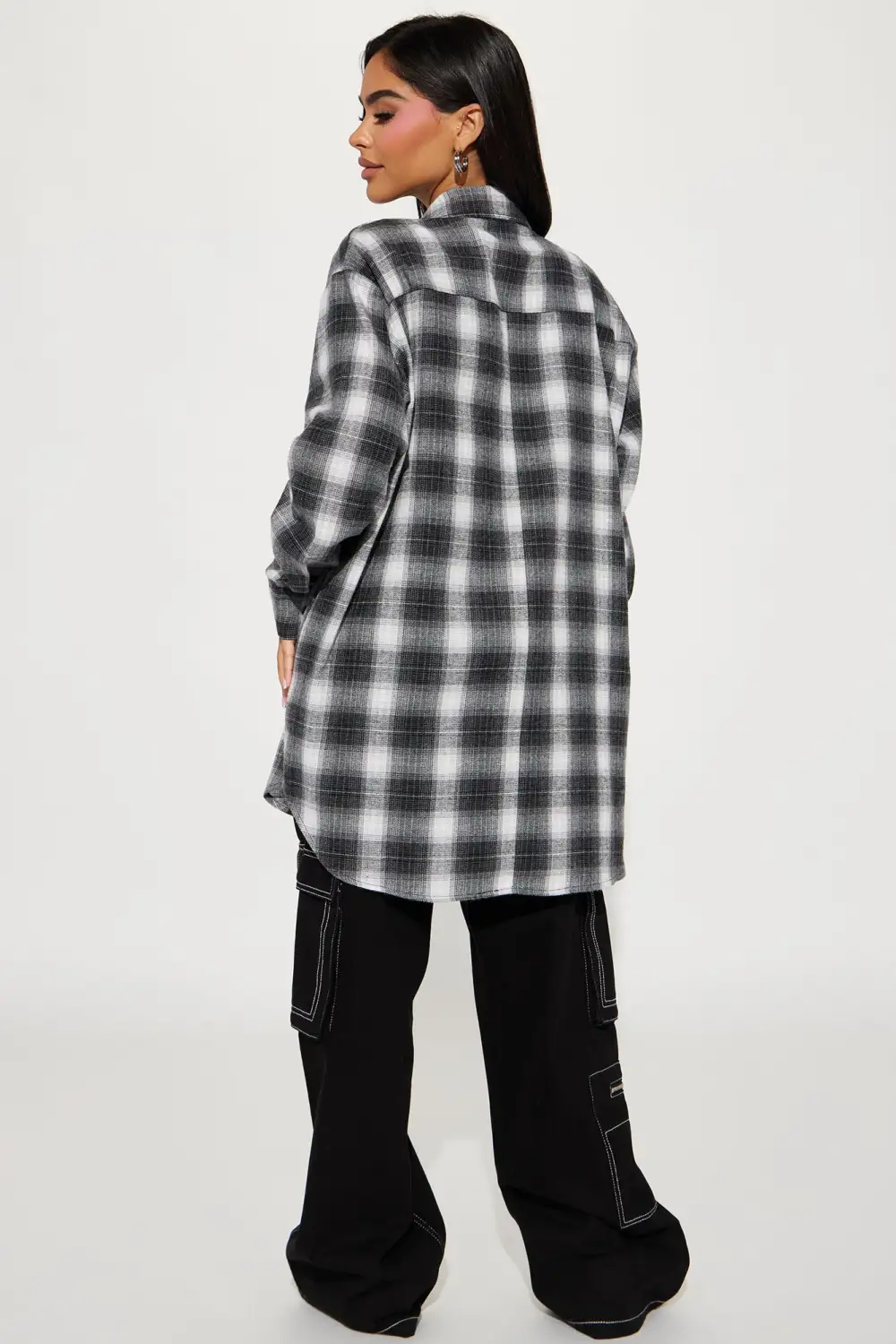 Pretty In Plaid Oversized Flannel Top - Black/combo