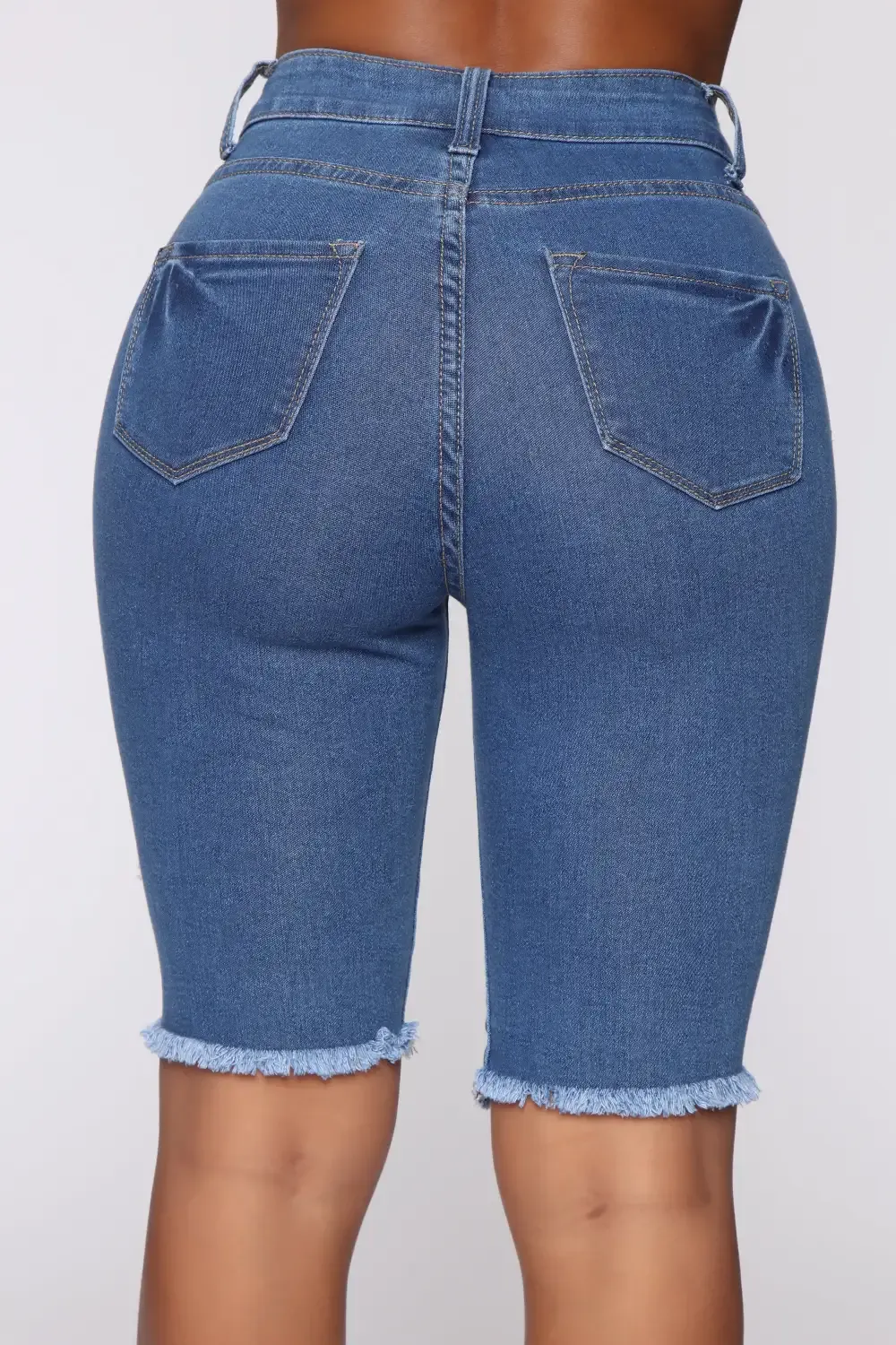 Mellow Out Distressed Bermuda Shorts - Medium Blue Wash