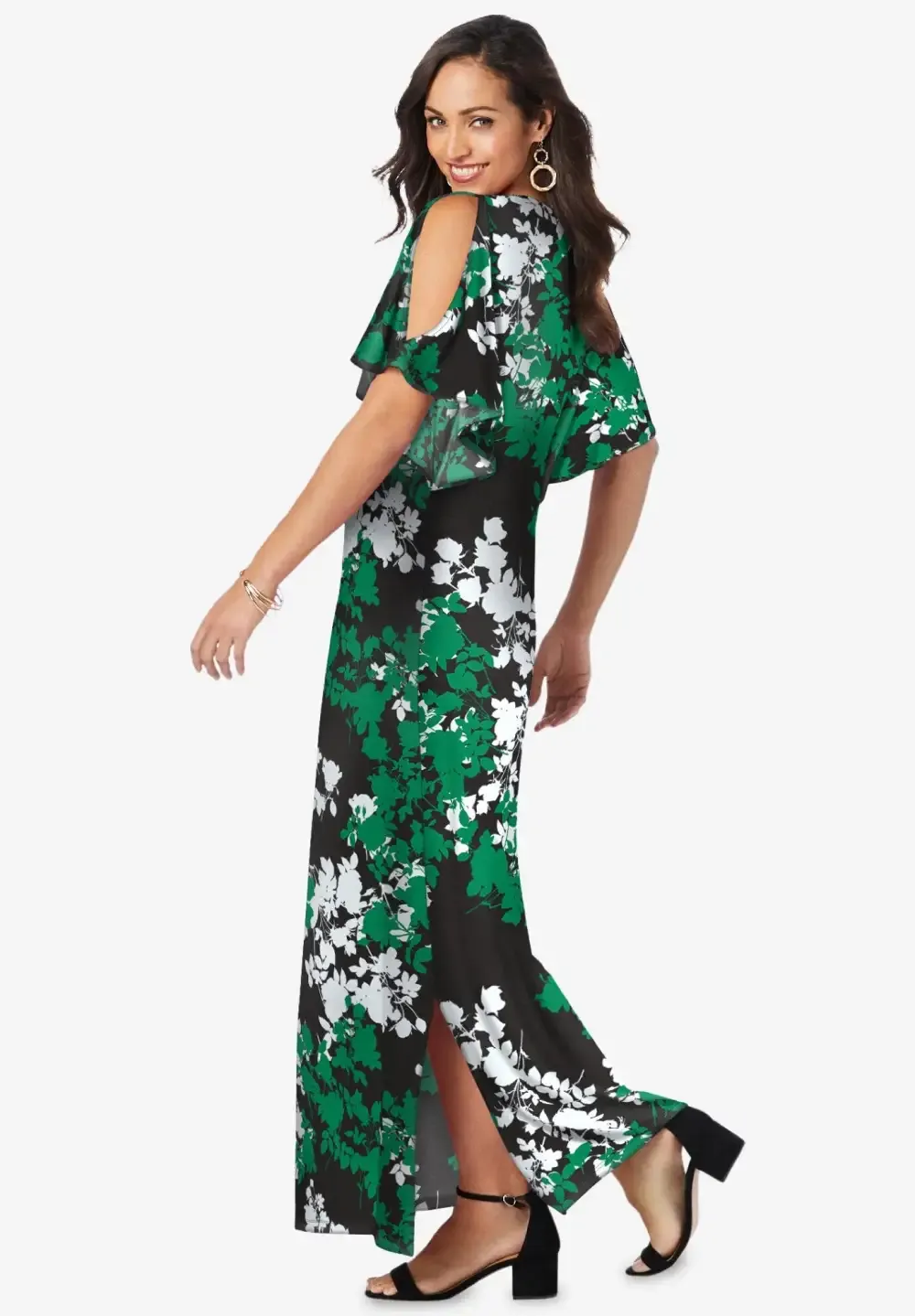 Stretch Knit Cold Shoulder Maxi Dress