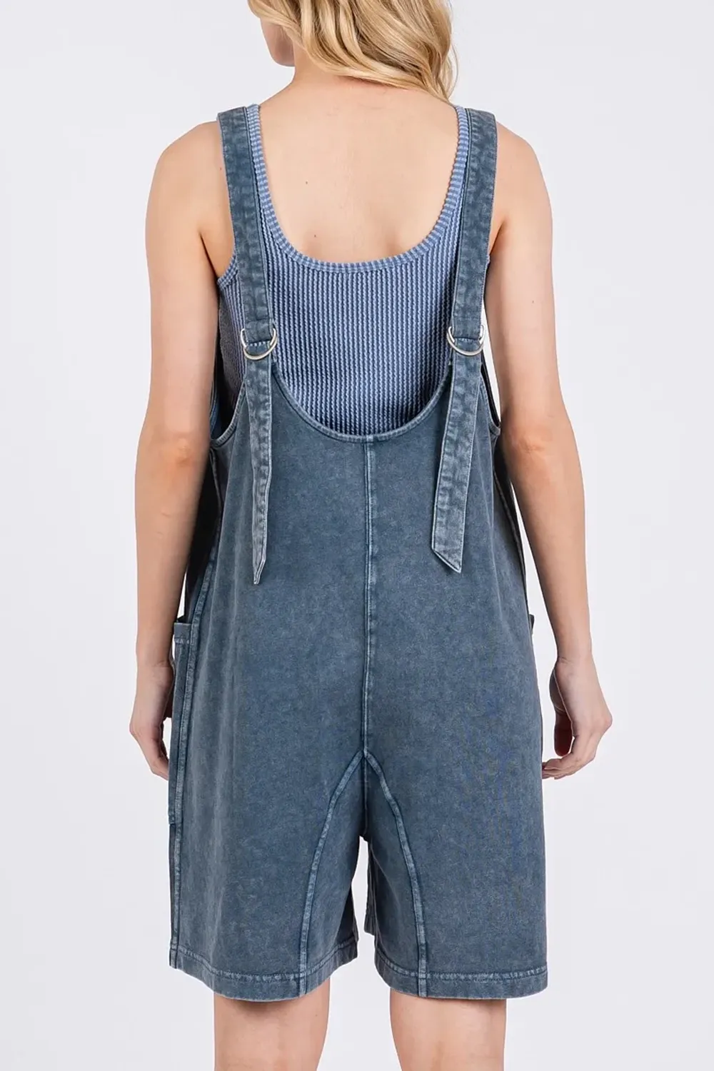 Retro Aging Waist-Cinching Grey Tank Jumpsuits