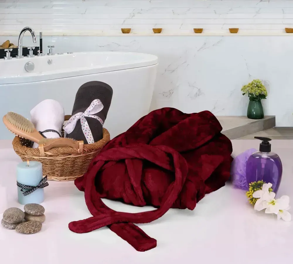 Women Fleece Shawl Collar Bathrobe - Plush Long Robe