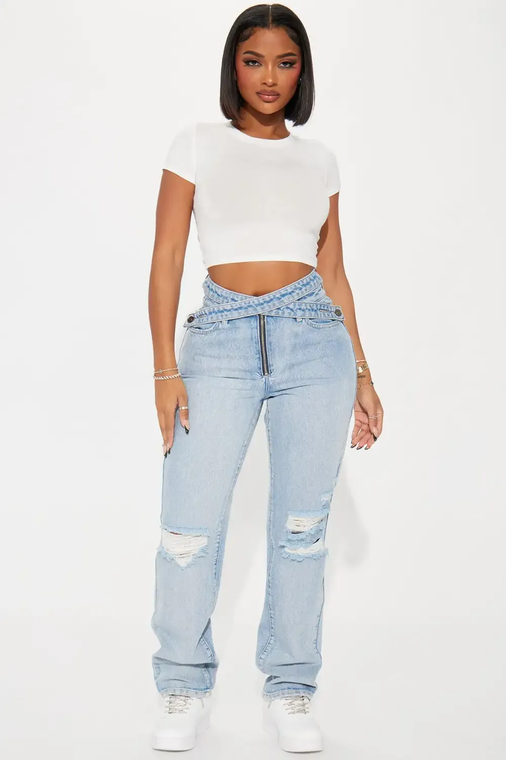 Past And Present Crossover Jeans - Light Wash