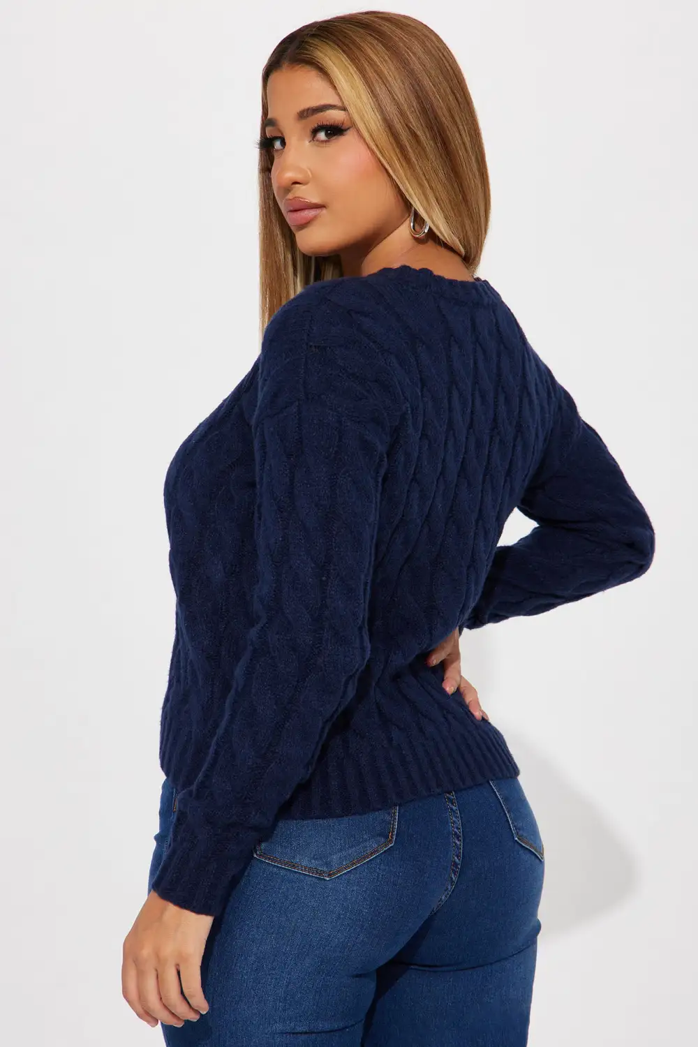 Serenity Cable Knit Sweater - Navy