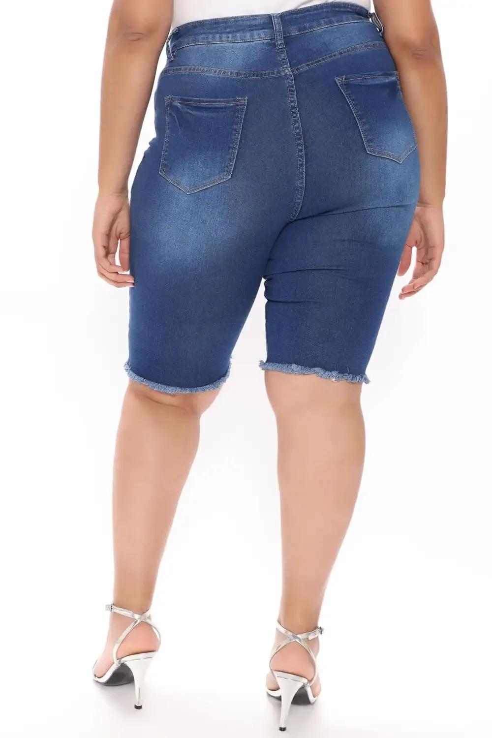 See Me Now Distressed Bermuda Shorts - Medium Blue Wash